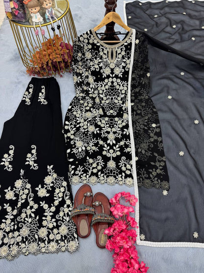 Graceful Georgette Black Color Sharara Suit