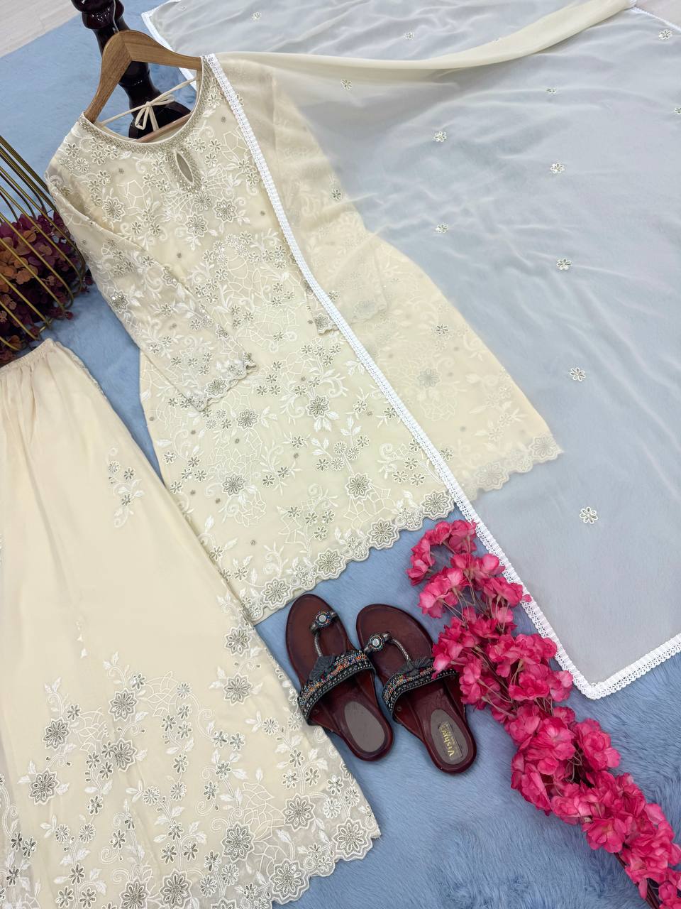 Graceful Georgette White Color Sharara Suit
