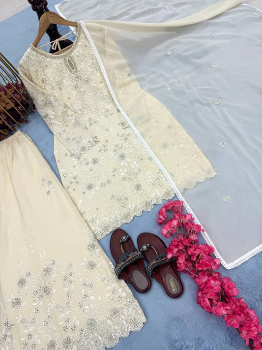 Graceful Georgette White Color Sharara Suit