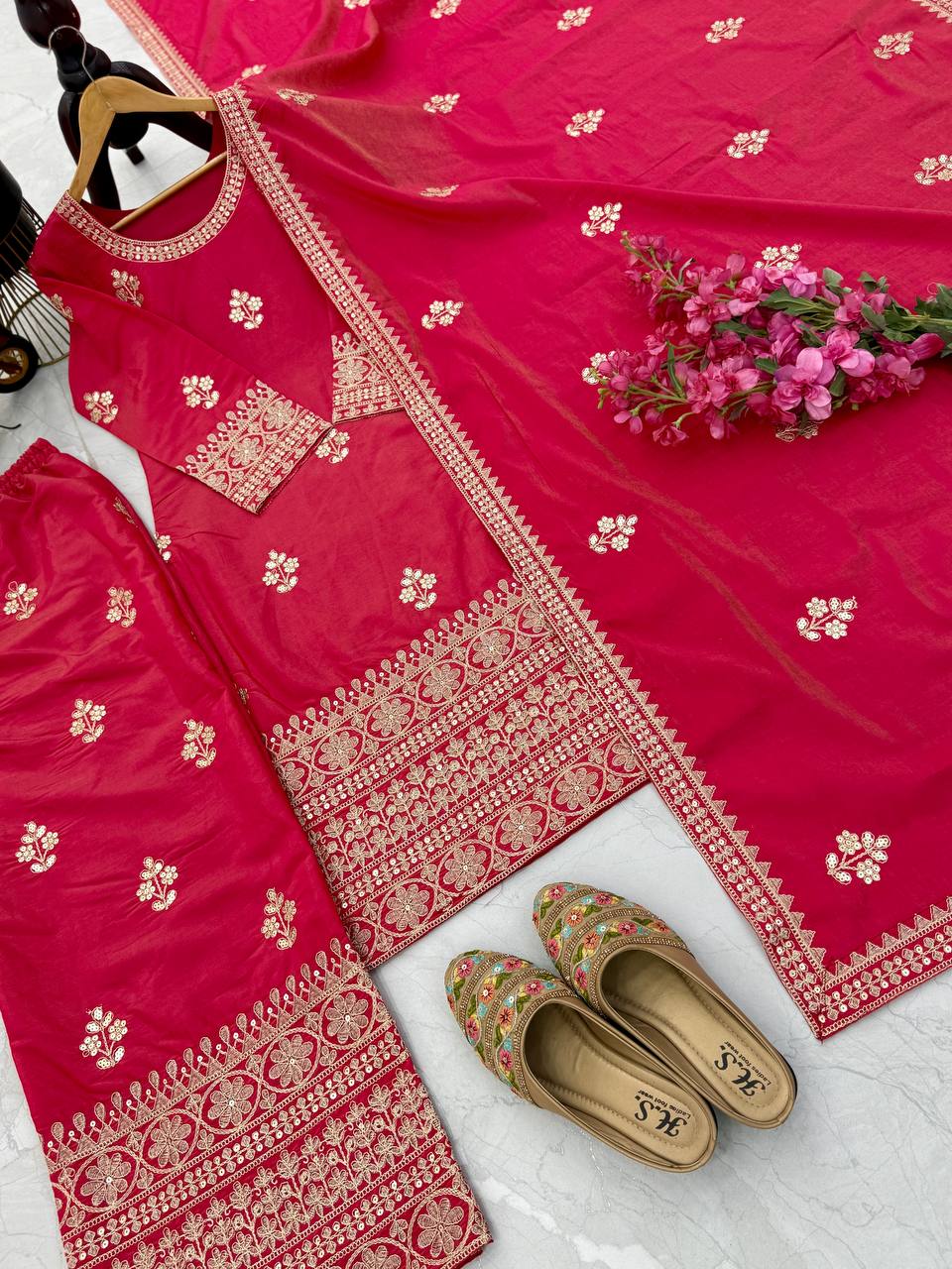 Function Wear Sequence Work Pink Color Palazzo Suit