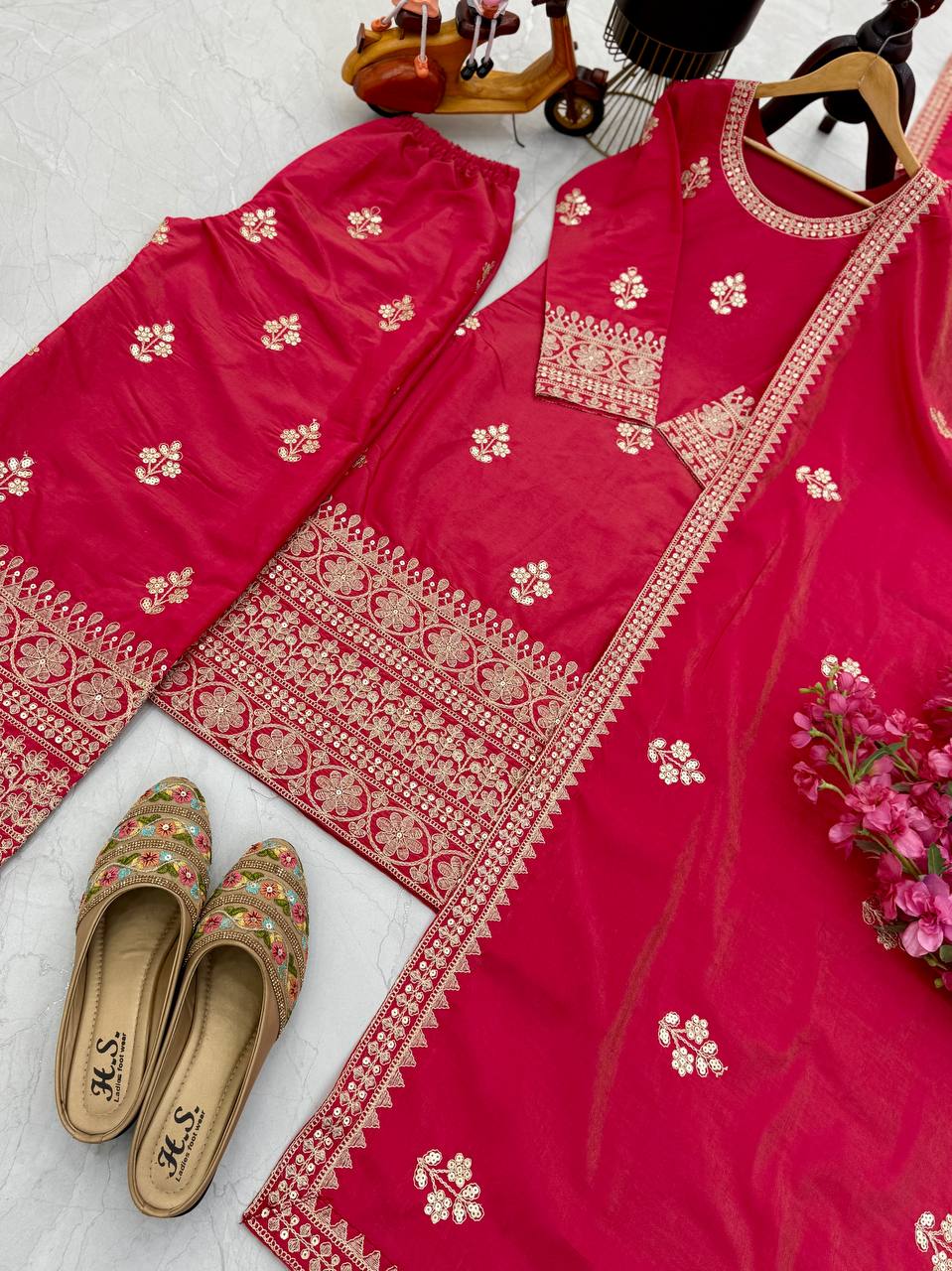Function Wear Sequence Work Pink Color Palazzo Suit