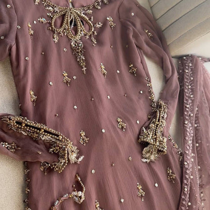 Elegant Heavy Work Peach Color Palazzo Suit