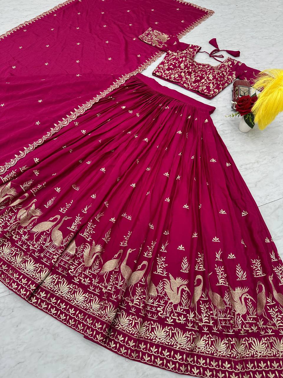 Wedding Wear Embroidery Work Pink Color Lehenga Choli