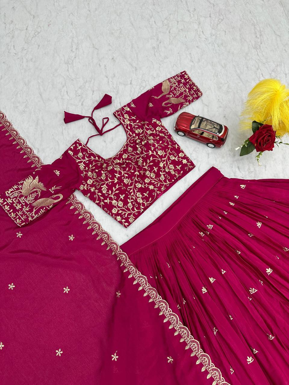 Wedding Wear Embroidery Work Pink Color Lehenga Choli