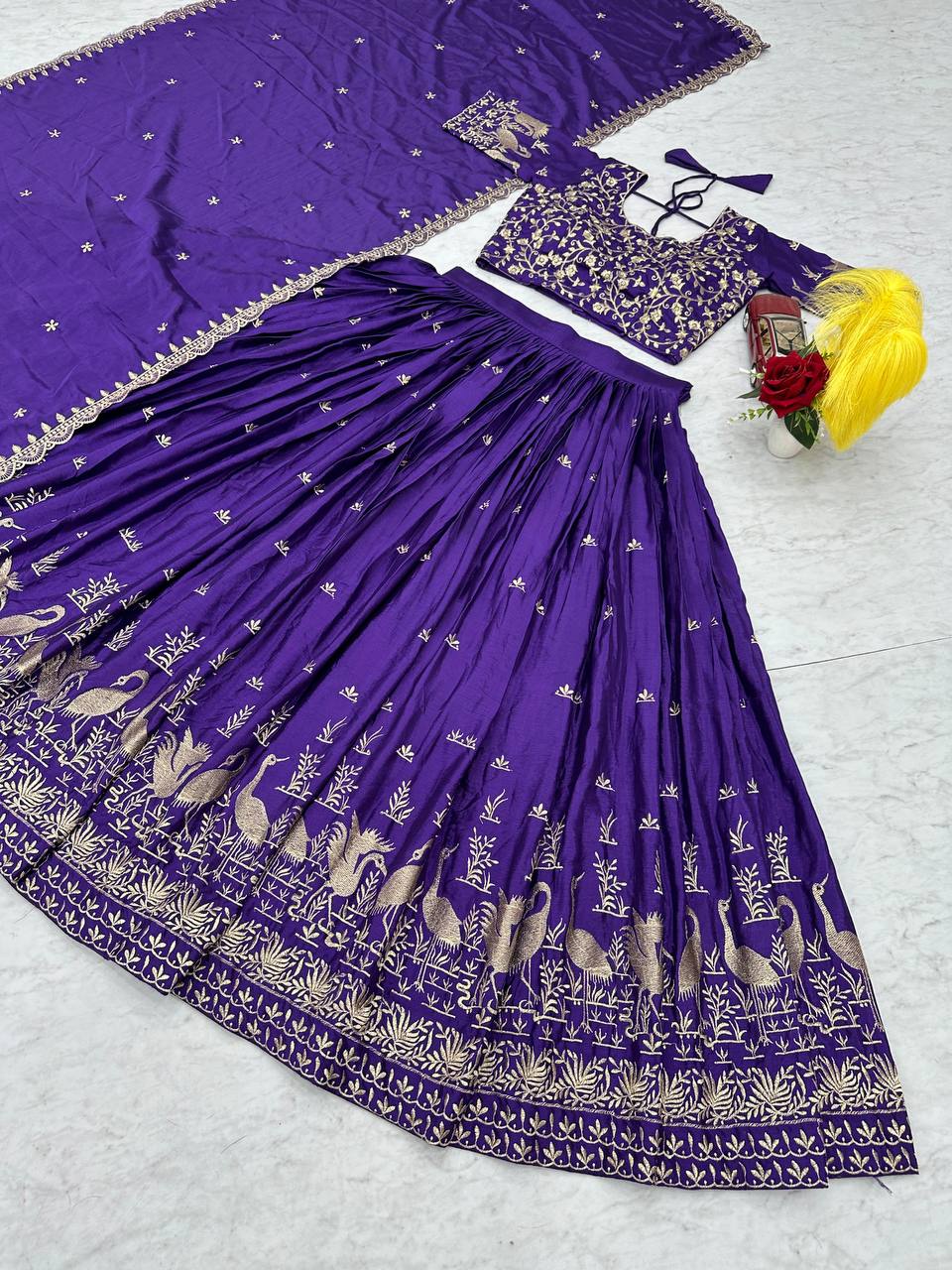 Wedding Wear Embroidery Work Navy Blue Color Lehenga Choli