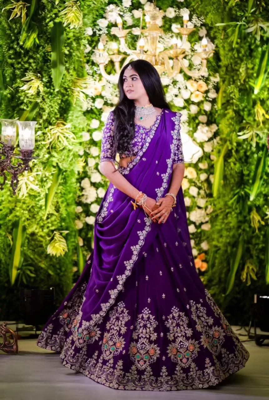 Wedding Wear Heavy Work Navy Blue Color Lehenga Choli