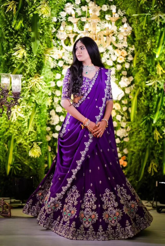 Wedding Wear Heavy Work Navy Blue Color Lehenga Choli