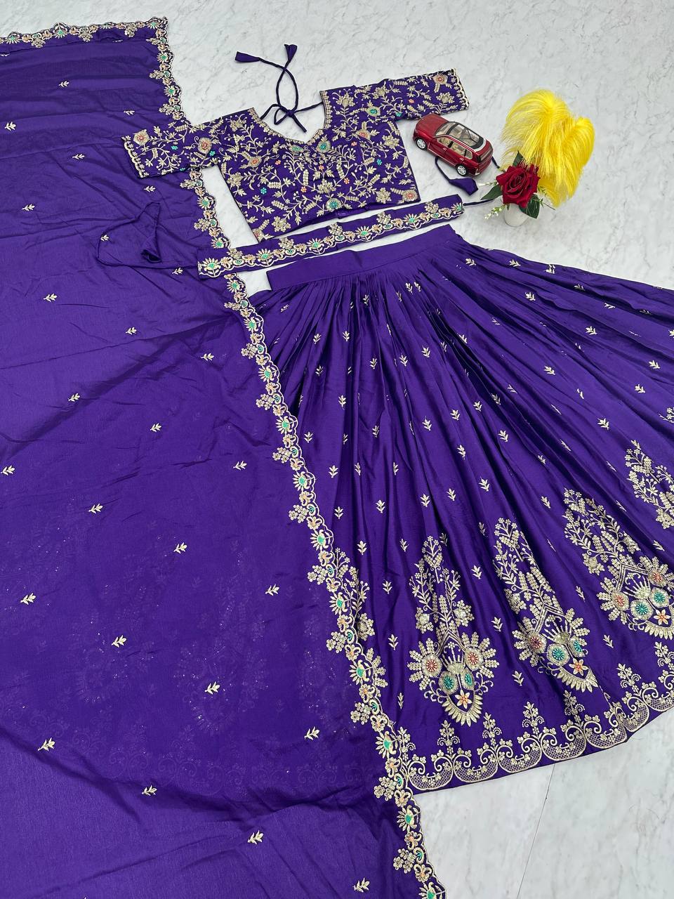 Wedding Wear Heavy Work Navy Blue Color Lehenga Choli