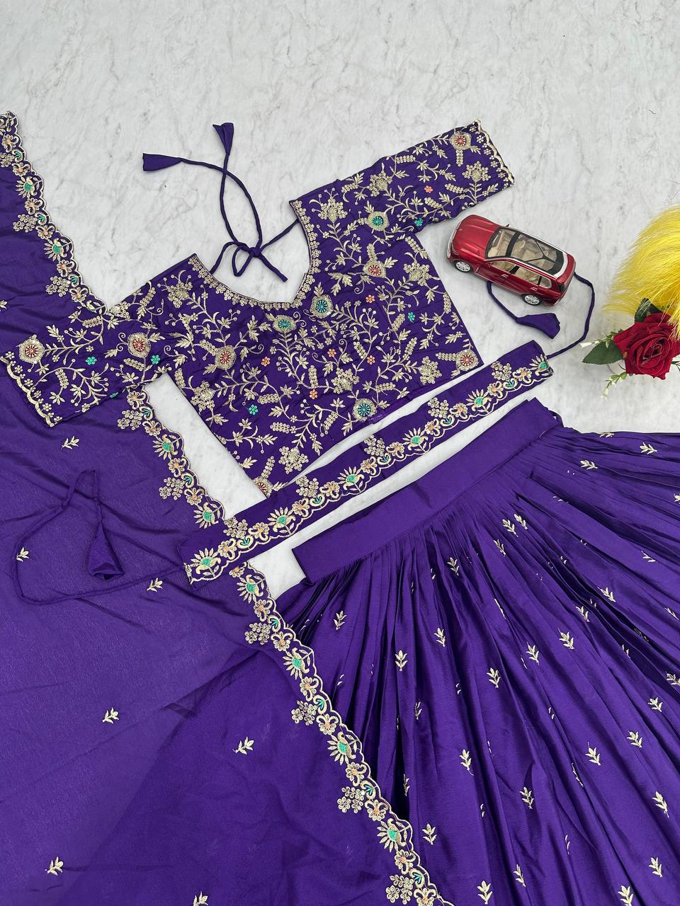 Wedding Wear Heavy Work Navy Blue Color Lehenga Choli