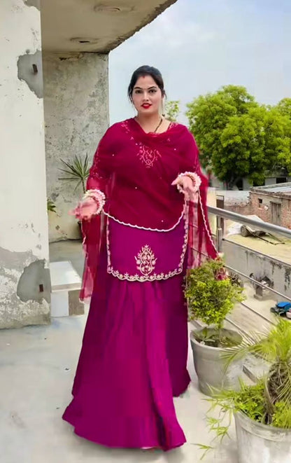 Designer Wine Color Top With Lehenga Choli