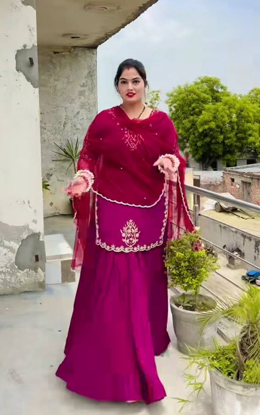 Designer Wine Color Top With Lehenga Choli