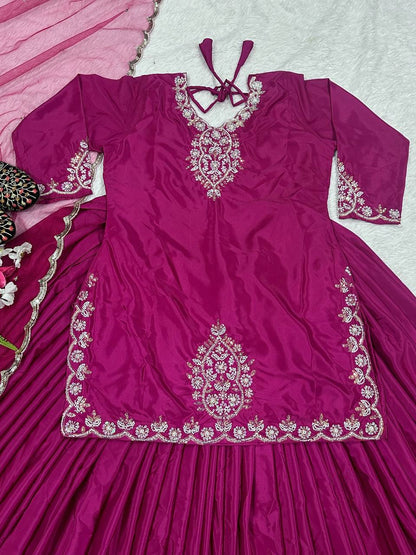 Designer Wine Color Top With Lehenga Choli
