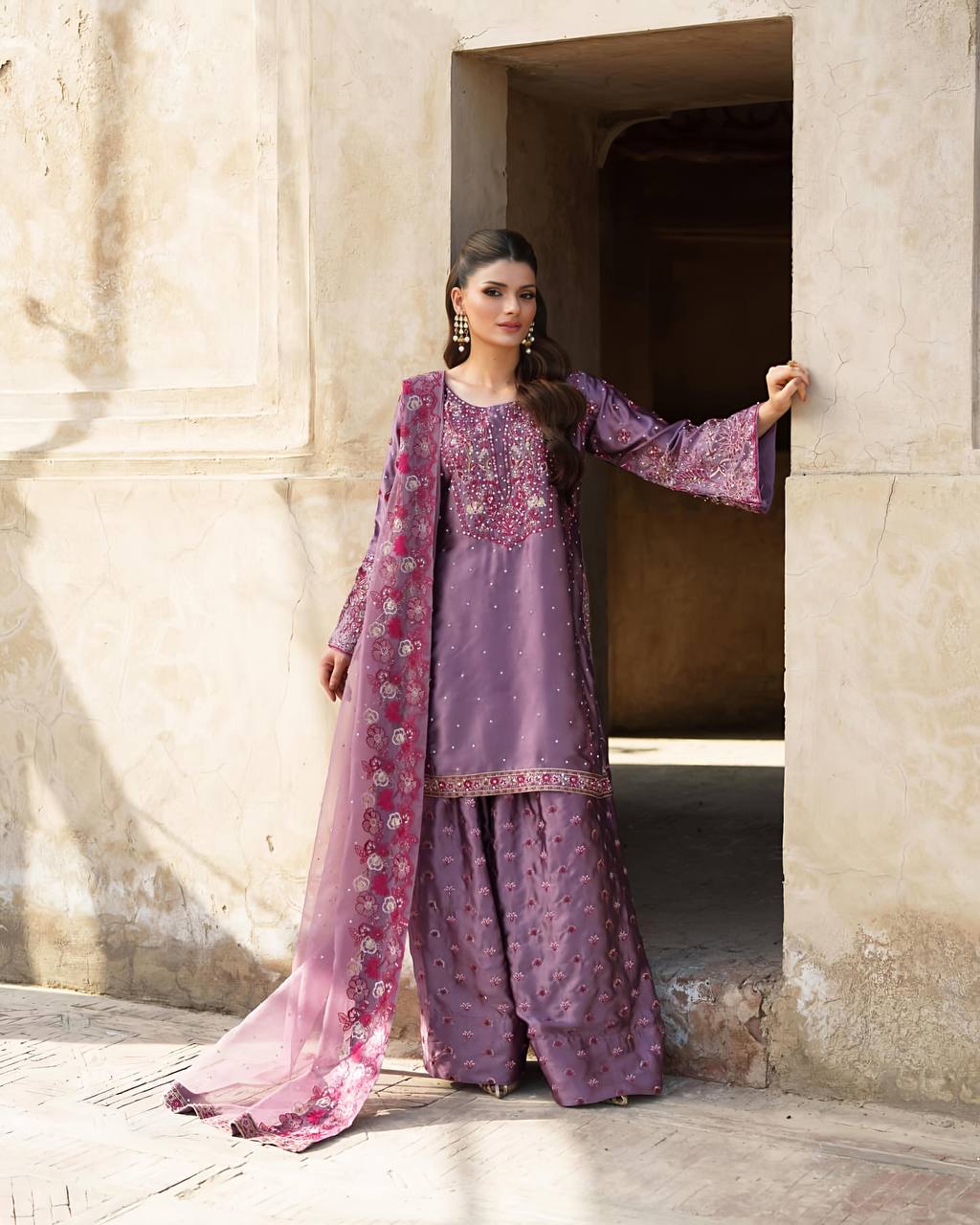 Function Wear Sequence Work Lavender Color Sharara Suit