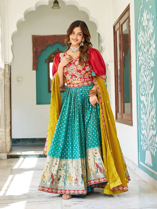 Occasion Wear Embroidery Work Rama Color Lehenga Choli