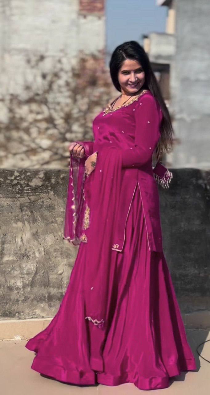 Elegant Embroidery Work Pink Color Top With Lehenga Choli