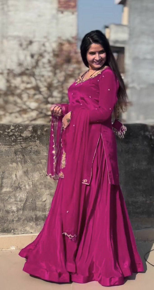 Elegant Embroidery Work Pink Color Top With Lehenga Choli