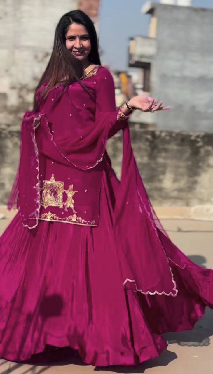 Elegant Embroidery Work Pink Color Top With Lehenga Choli