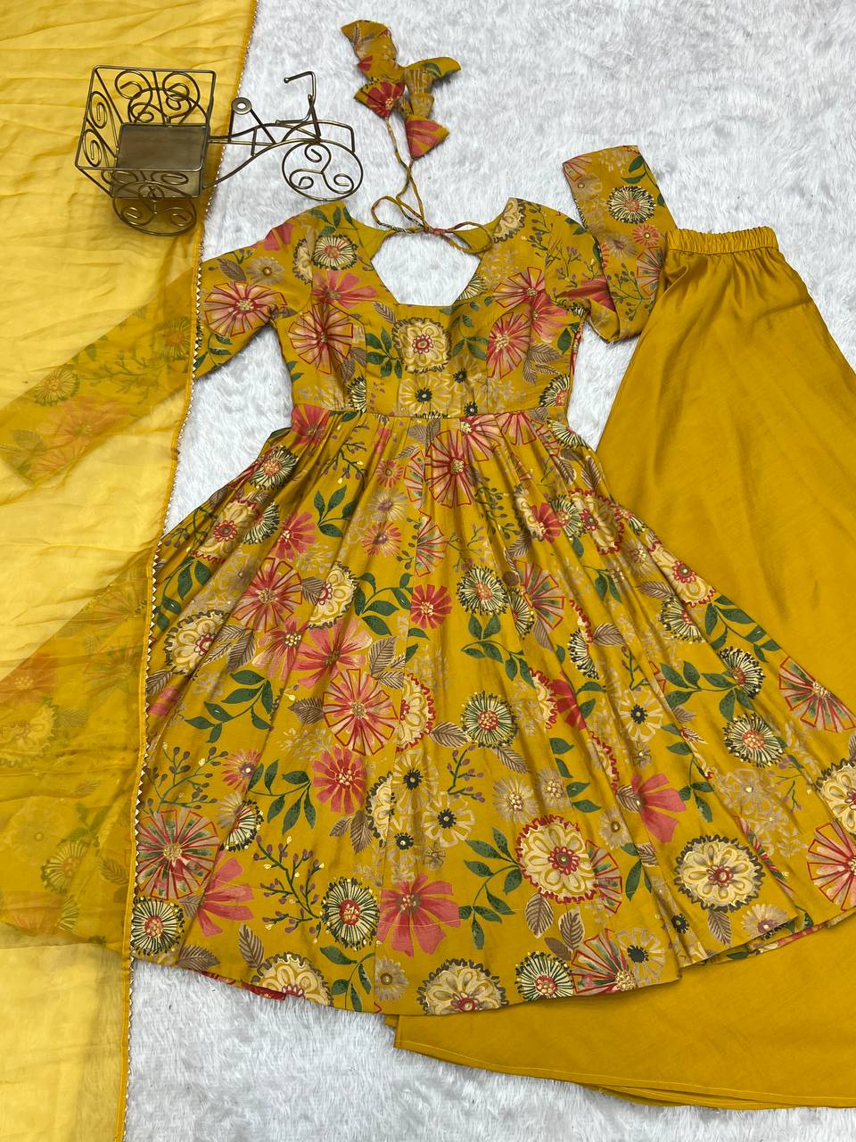 Beautiful Digital Print Yellow Color Palazzo Suit