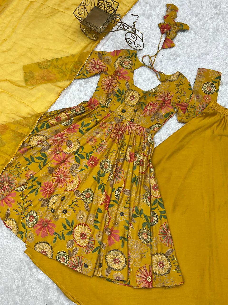 Beautiful Digital Print Yellow Color Palazzo Suit