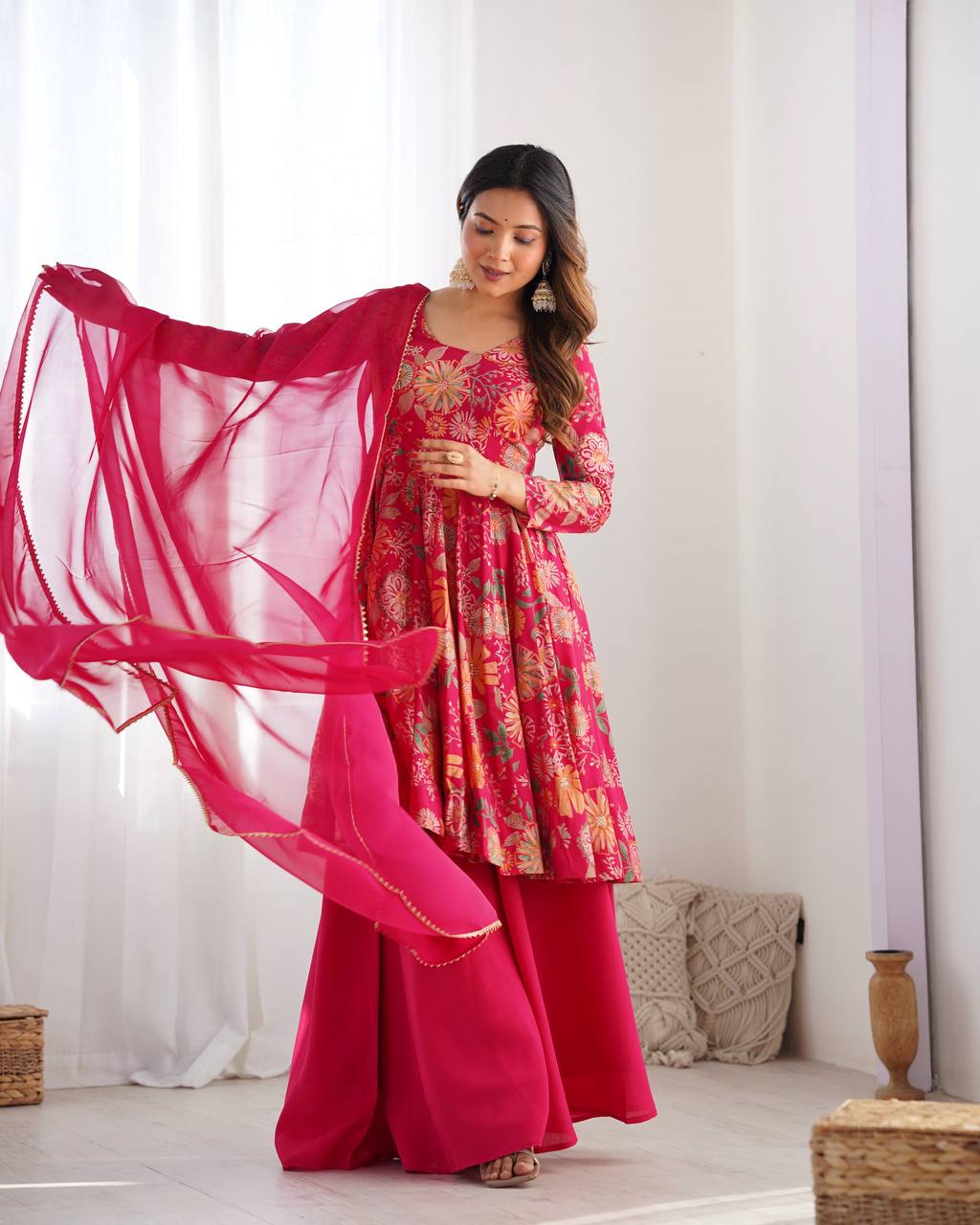 Beautiful Digital Print Pink Color Palazzo Suit