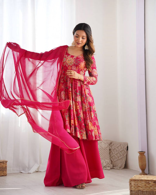Beautiful Digital Print Pink Color Palazzo Suit