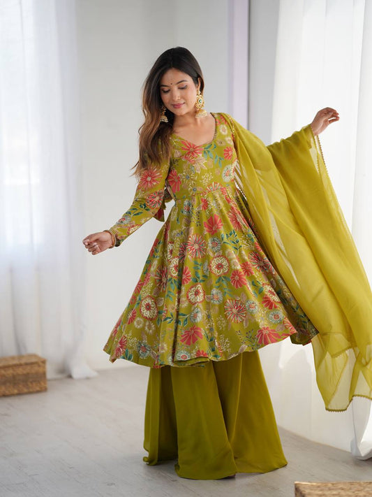 Beautiful Digital Print Green Color Palazzo Suit