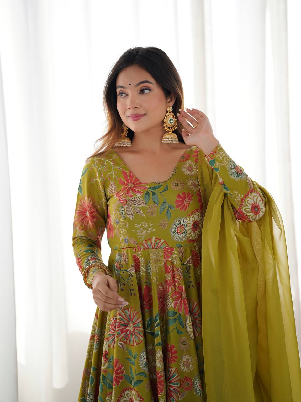 Beautiful Digital Print Green Color Palazzo Suit