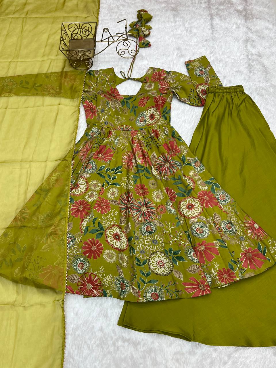 Beautiful Digital Print Green Color Palazzo Suit