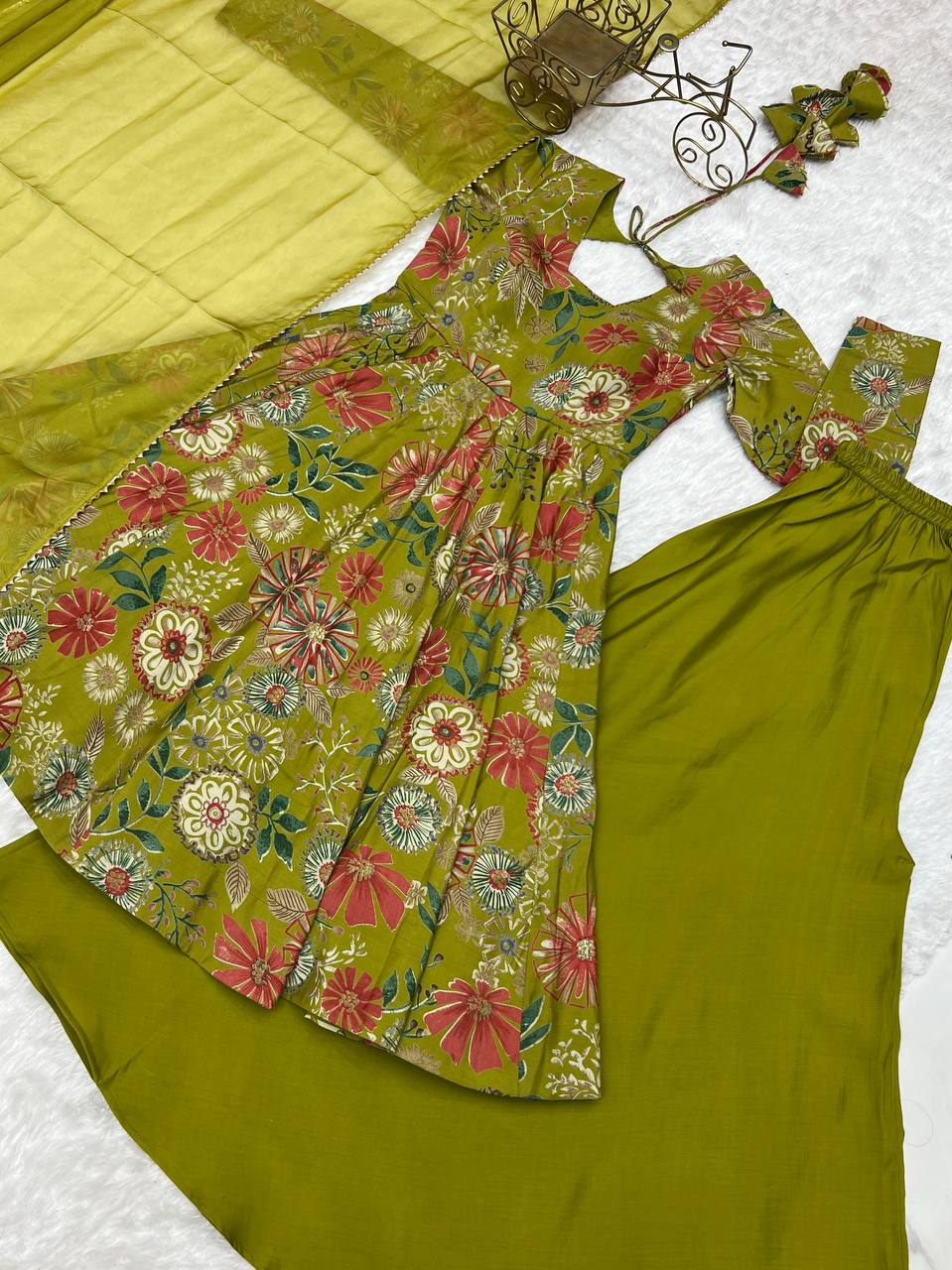 Beautiful Digital Print Green Color Palazzo Suit