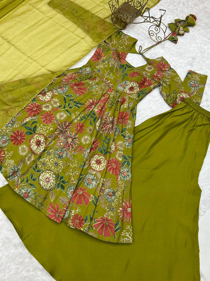 Beautiful Digital Print Green Color Palazzo Suit