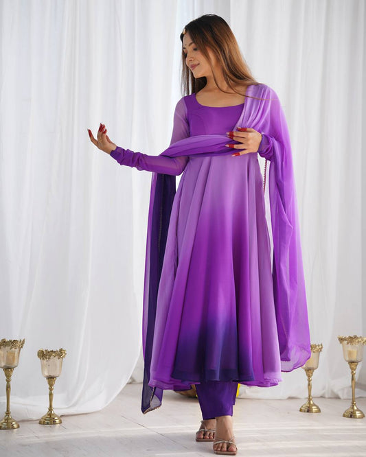 Elegant Georgette Purple Color Anarkali Suit
