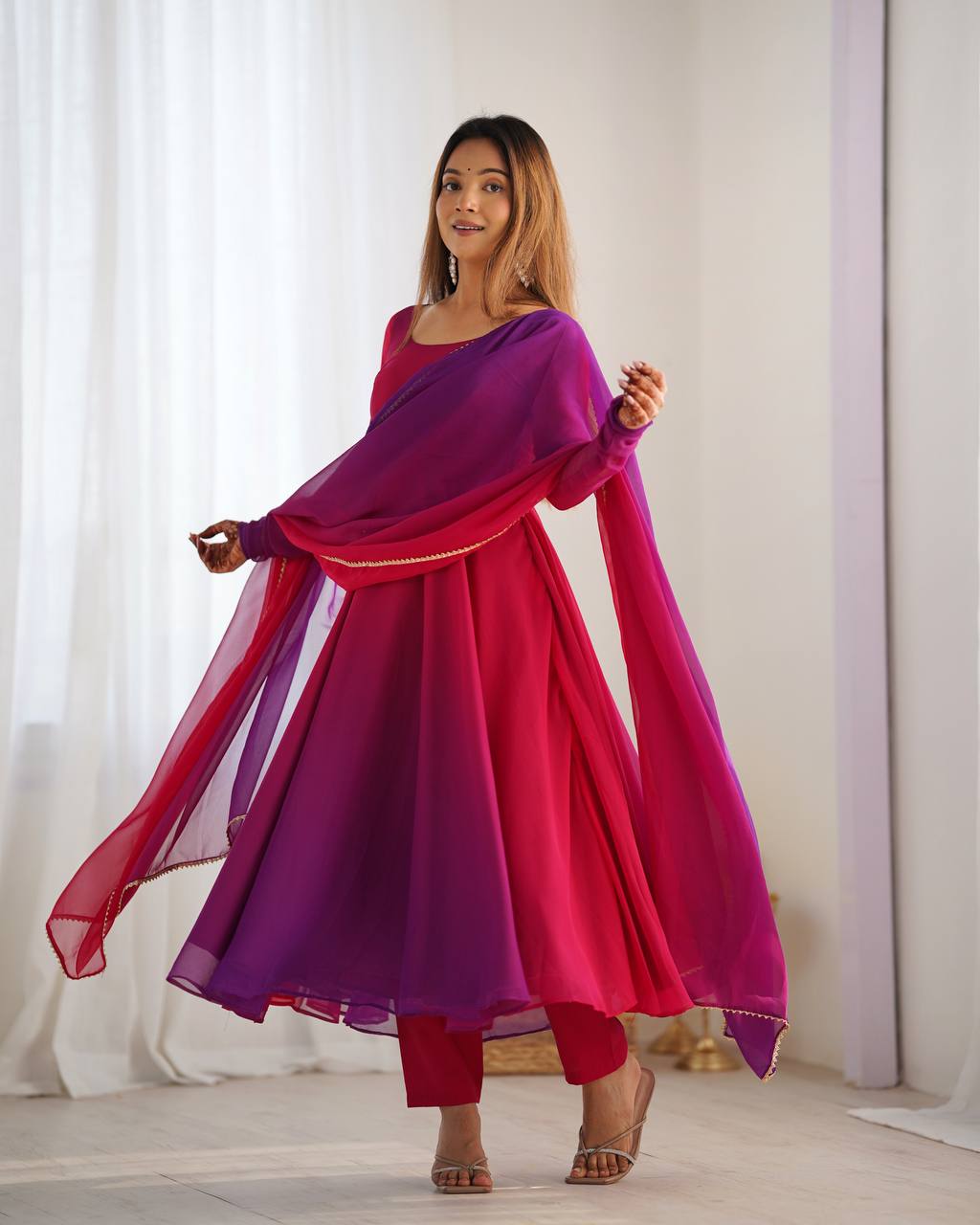 Elegant Georgette Dark Pink Color Anarkali Suit