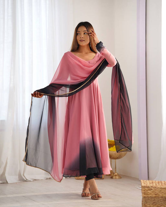 Elegant Georgette Onion Pink Color Anarkali Suit