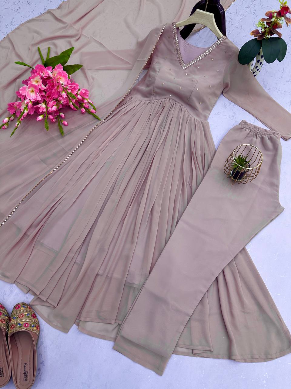 Glorious Embroidery Work Light Pink Color Gown