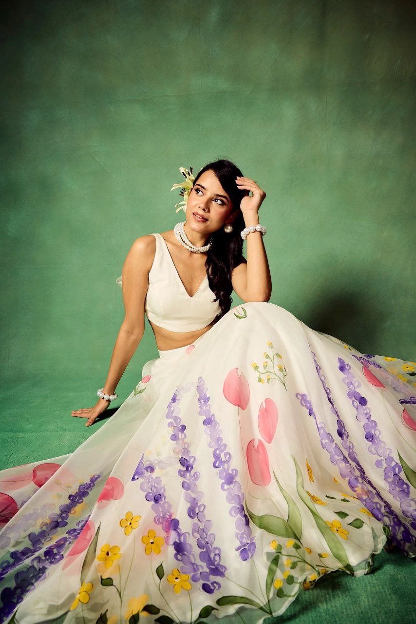 Party Wear Multi Floral Print White Color Lehenga Choli