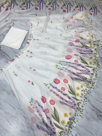 Party Wear Multi Floral Print White Color Lehenga Choli