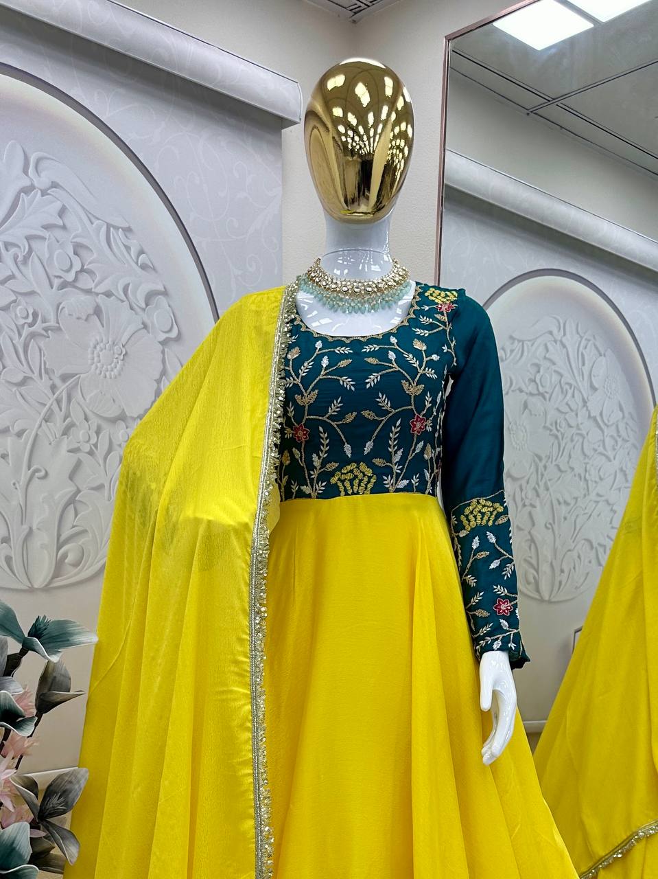 Occasion Wear Embroidery Work Yellow Color Anarkali Gown