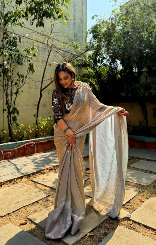 Bollywood Style Chiku Color Silk Saree With Heavy Blouse