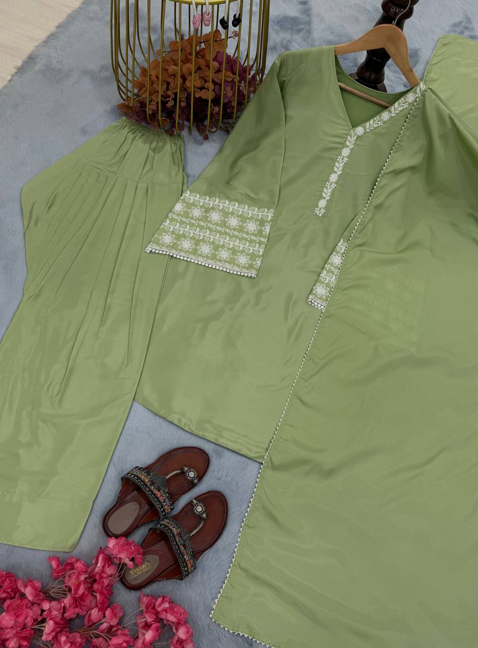 Pretty Green Color Palazzo Suit With Dupatta