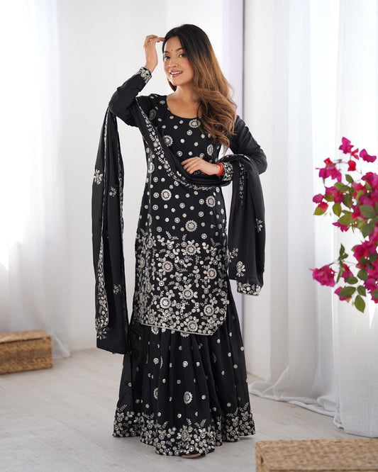 Stunning Sequence Work Black Color Sharara Suit