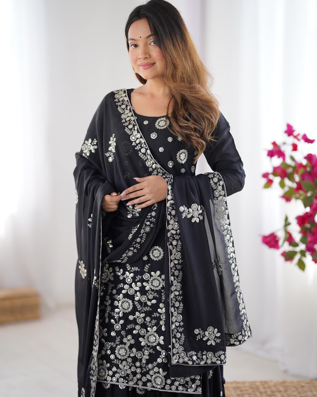Stunning Sequence Work Black Color Sharara Suit