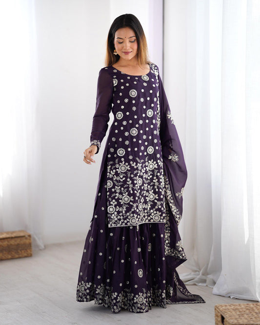 Stunning Sequence Work Purple Color Sharara Suit