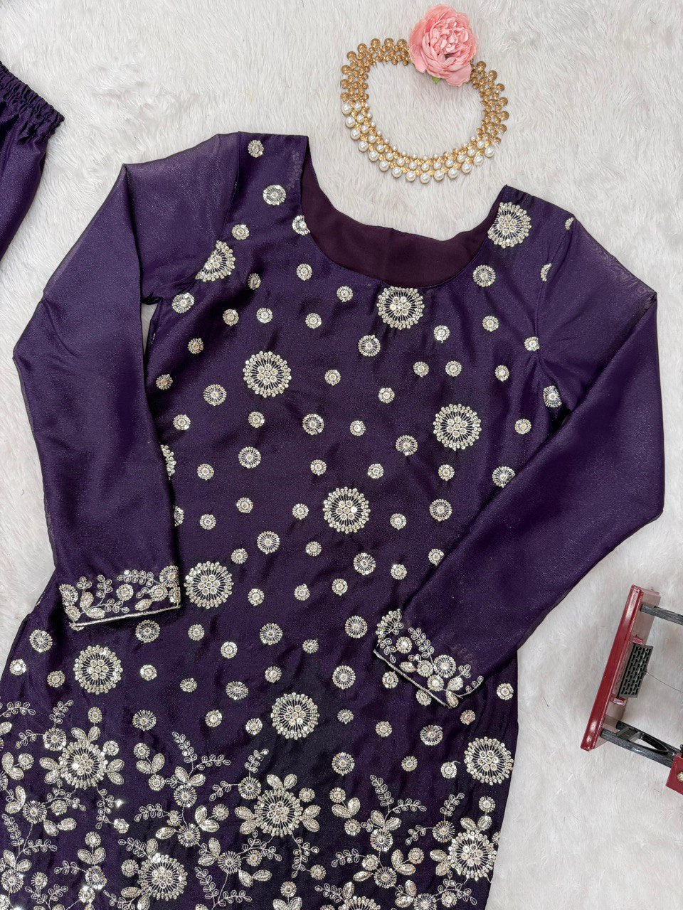 Stunning Sequence Work Purple Color Sharara Suit