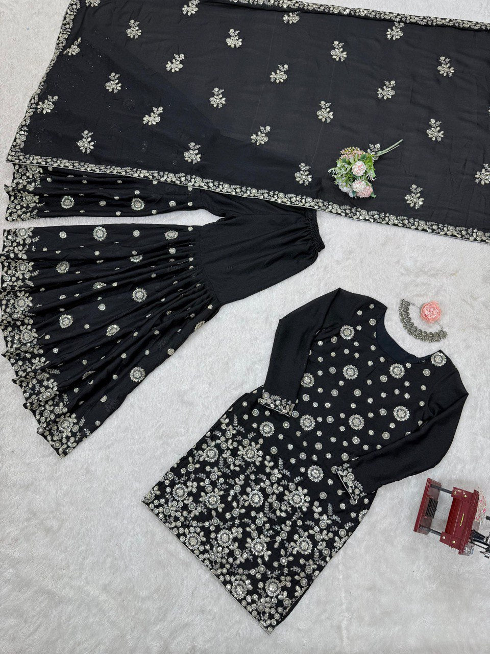 Stunning Sequence Work Black Color Sharara Suit