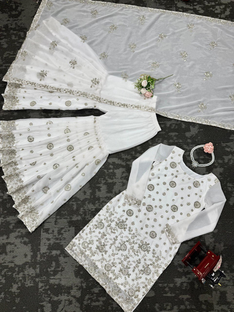 Stunning Sequence Work White Color Sharara Suit