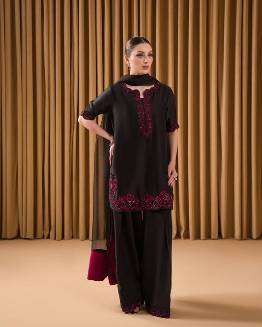 Attractive  Sequence Work Black Color Palazzo Suit