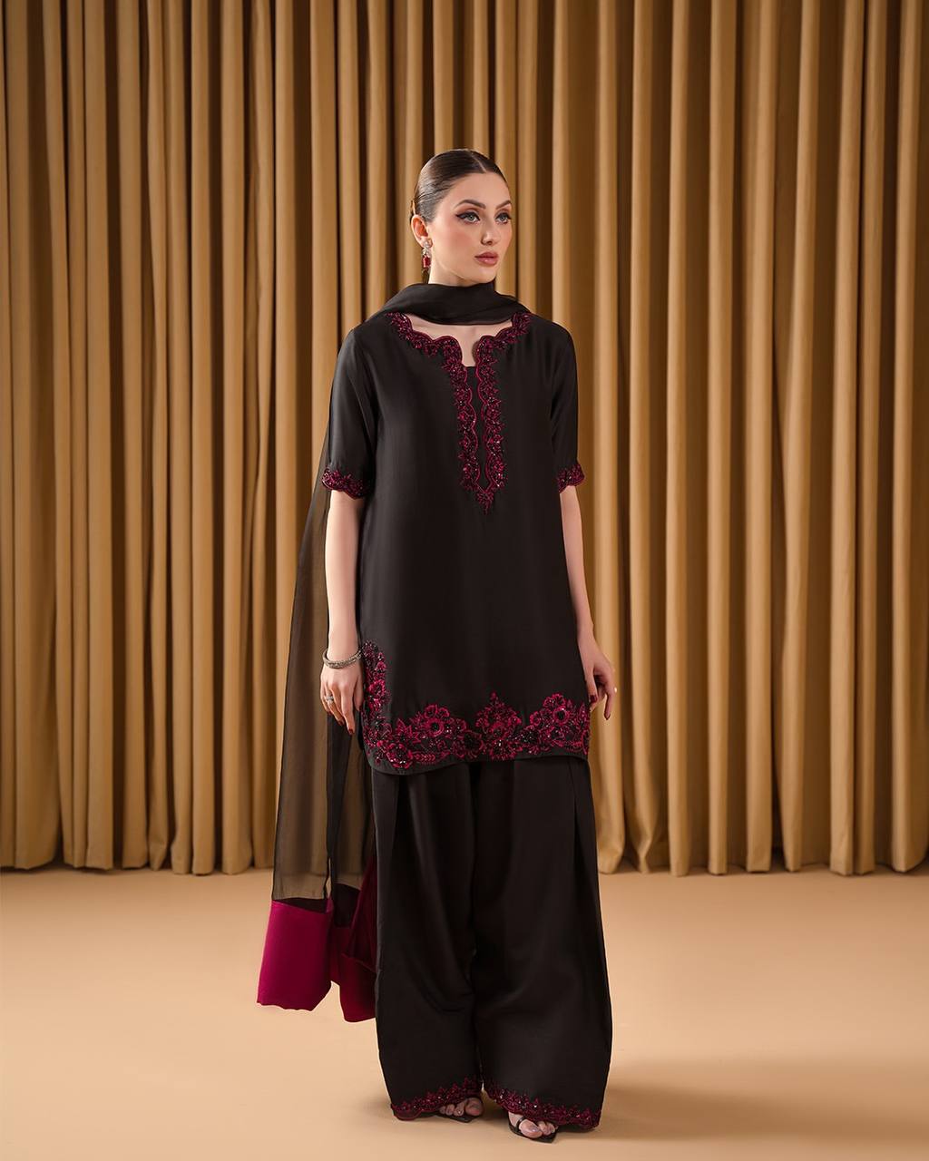 Attractive  Sequence Work Black Color Palazzo Suit