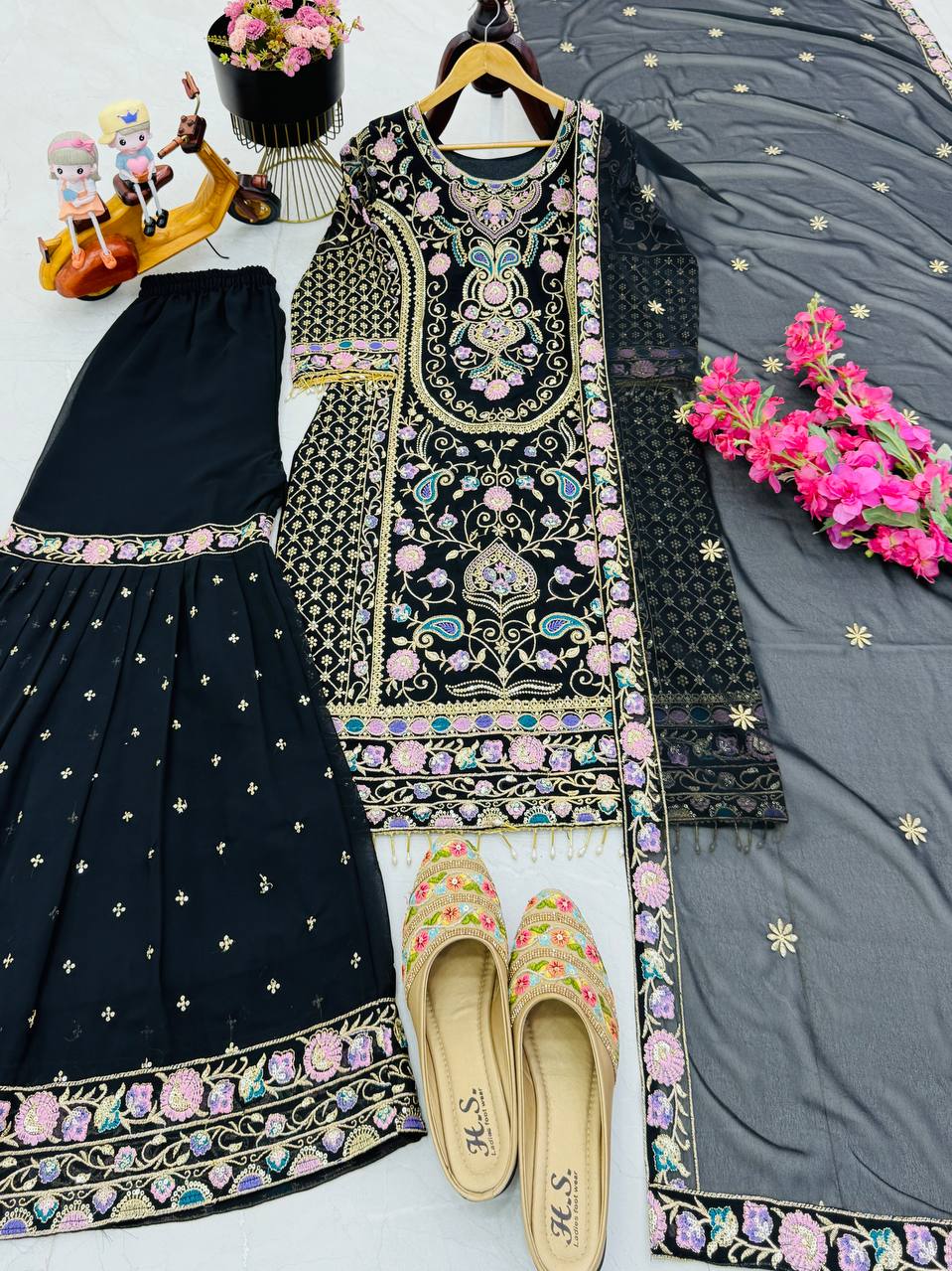 Adorable Heavy Work Black Color Palazzo Suit
