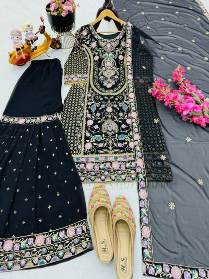 Adorable Heavy Work Black Color Palazzo Suit