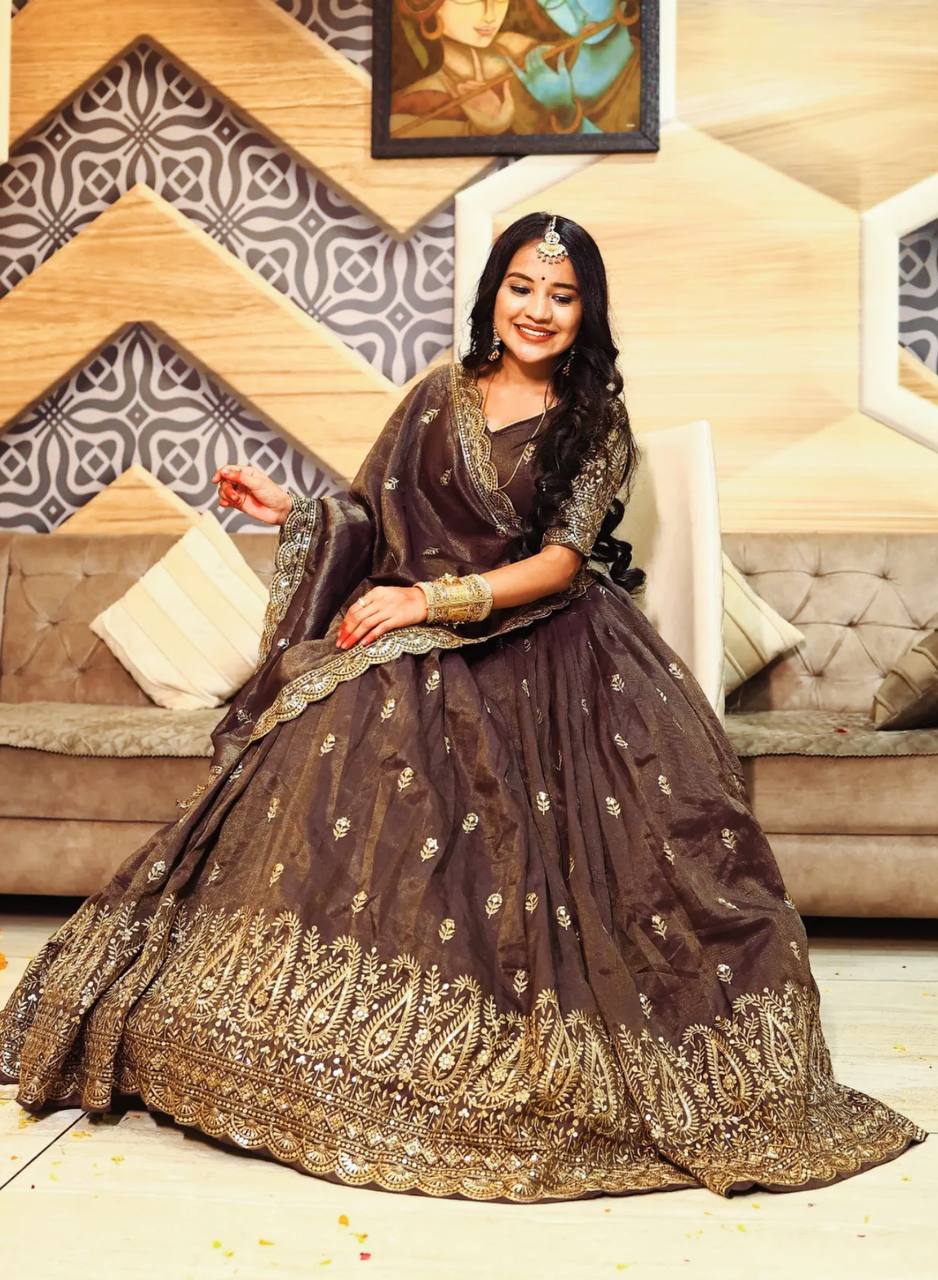 Occasion Wear Heavy Work Brown Color Lehenga Choli